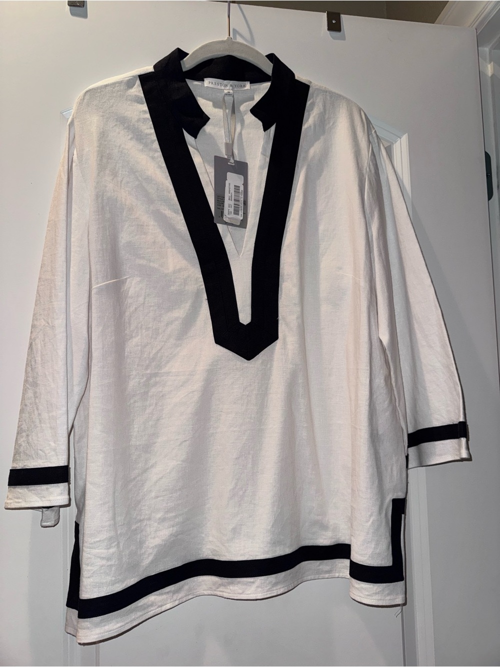 Preston & York White Tunic with Black Trim V-Neck
